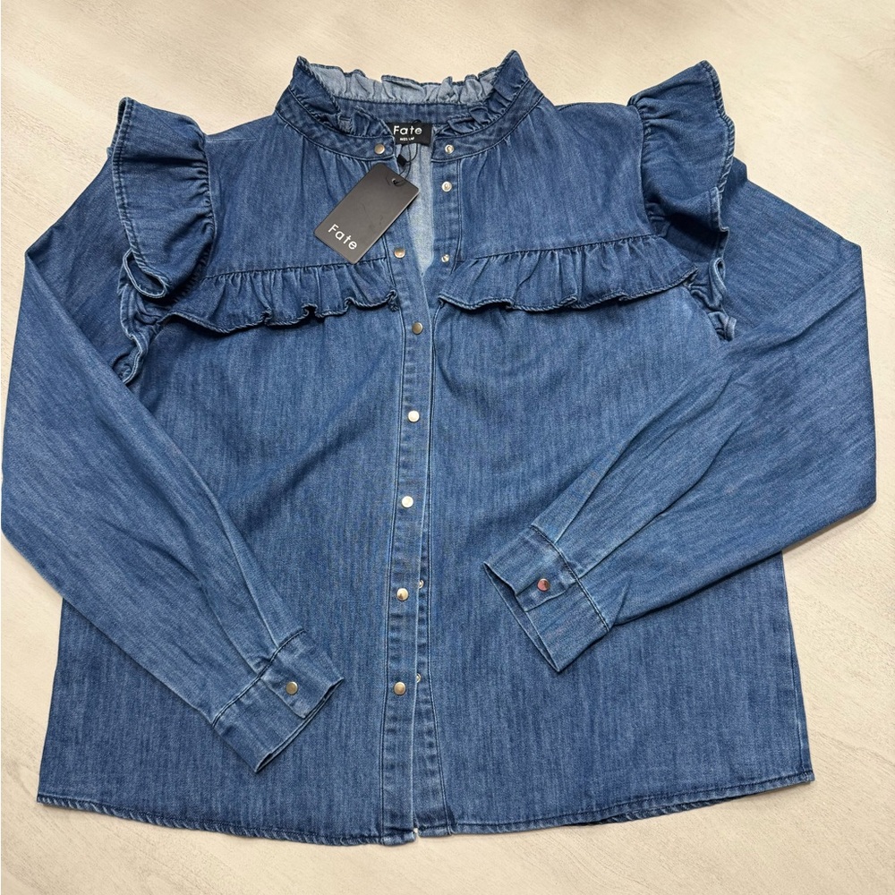 Fate Blue Ruffle Button-Down Shirt